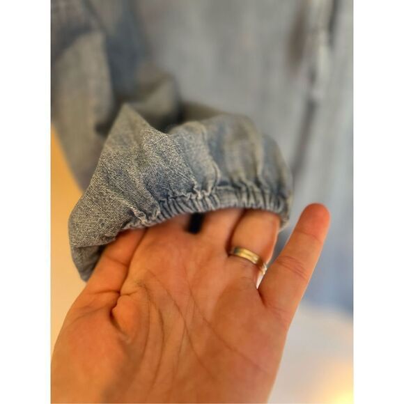 Old Navy The Tunic Light Blue Jean Shirt with white embroidery on arms size Larg - Picture 5 of 15